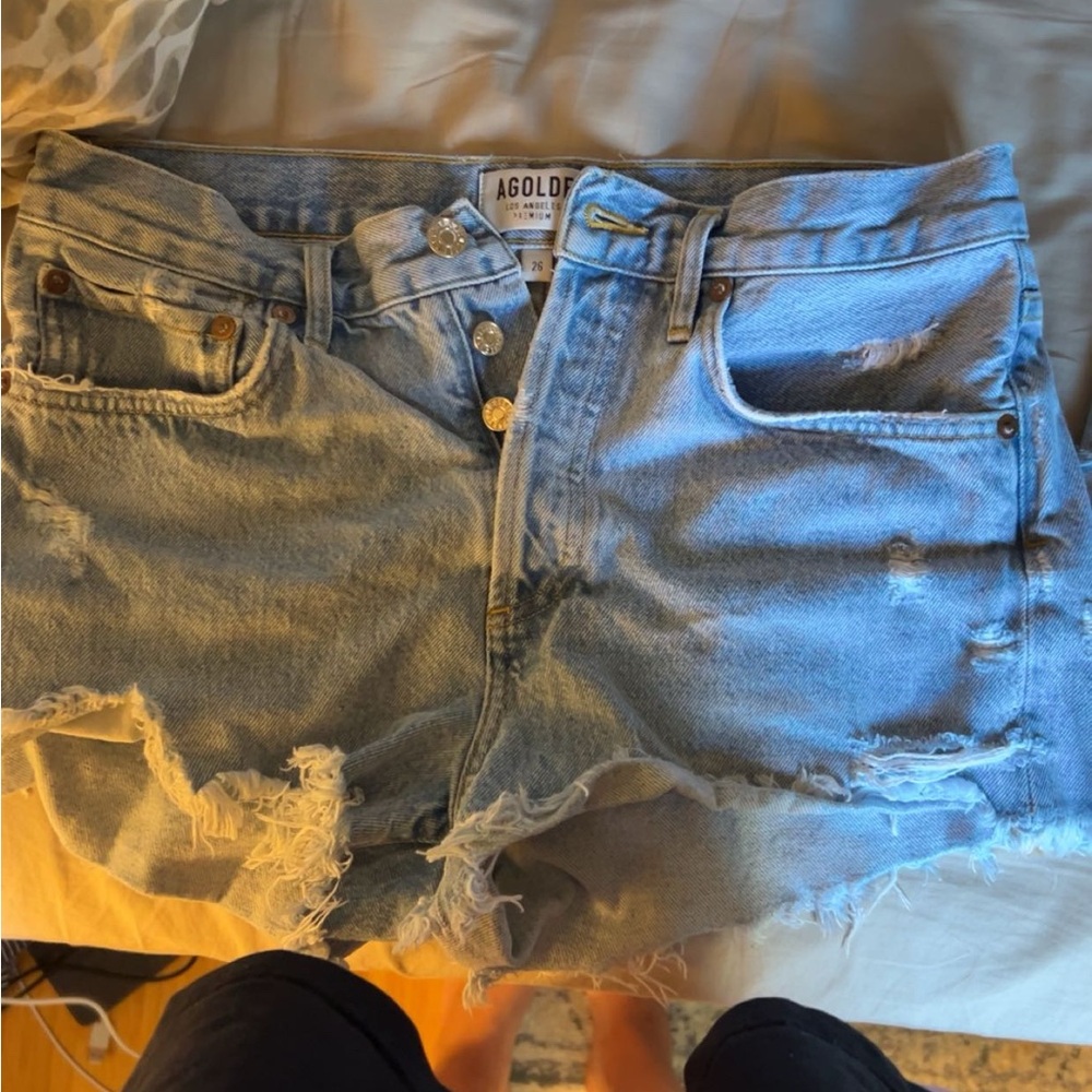 Agolde Light Blue Distressed Jean Shorts